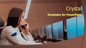  Presentation with female security - PPT theme consisting of female-security-operator-working background and a tawny brown colored foreground