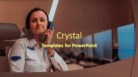  Presentation with female security - Presentation enhanced with female-security-operator-working background and a tawny brown colored foreground