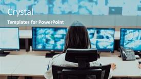  Presentation with female security - Theme with female-security-operator-working background and a light blue colored foreground