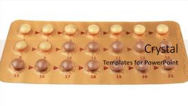  Presentation with oral contraceptive - Cool new slide deck with female sex hormones - oral contraceptive on white background backdrop and a gold colored foreground