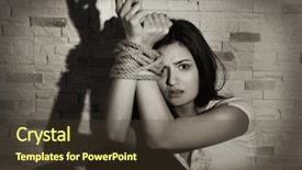  Presentation with brick wall - Cool new slide deck with female sex worker - woman with tied hands backdrop and a tawny brown colored foreground