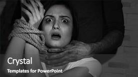  Presentation with violence woman - PPT theme having female sex worker - young woman with tied hands background and a dark gray colored foreground