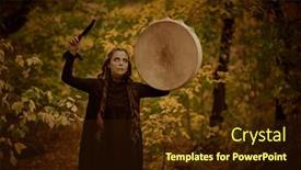  Presentation with black culture - Presentation design featuring female-shaman-in-black-garment background and a wine colored foreground