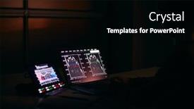  Presentation with trader - Slide deck with female-share-trader-at-desk background and a black colored foreground