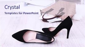  Presentation with formal - Theme with female shoes and briefcase background and a sky blue colored foreground