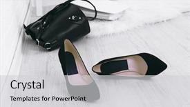  Presentation with machine shop floor - Cool new slide deck with female shoes and briefcase backdrop and a light gray colored foreground