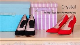  Presentation with shoes - Beautiful slide deck featuring female shoes in wardrobe backdrop and a coral colored foreground