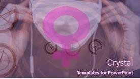  Presentation with feminism - Cool new slide deck with female-sign-over-caucasian-woman backdrop and a violet colored foreground