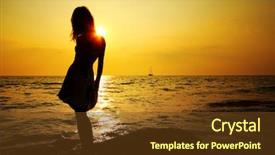  Presentation with sea sun - Presentation enhanced with female silhouette - young woman standing on rock background and a tawny brown colored foreground