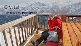  Presentation with sandwich - Audience pleasing presentation theme consisting of female-skier-enjoying-a-bite backdrop and a light gray colored foreground
