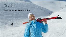 Presentation with ski - Theme featuring female-skier-holding-ski-blue background and a light blue colored foreground