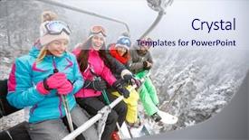  Presentation with ski - Presentation design having female skiers in ski lift background and a sky blue colored foreground