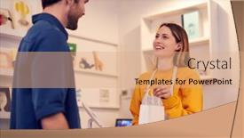  Presentation with contactless - Presentation design consisting of female-small-business-owner-accepting background and a coral colored foreground