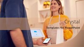  Presentation with contactless - Beautiful PPT theme featuring female-small-business-owner-accepting backdrop and a coral colored foreground