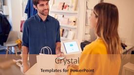  Presentation with contactless - Slide set with female-small-business-owner-accepting background and a yellow colored foreground