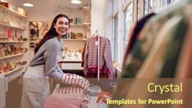  Presentation with female - PPT theme featuring female-small-business-owner-arranges background and a tawny brown colored foreground