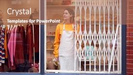  Presentation with female security - Presentation design featuring female-small-business-owner-pushing background and a coral colored foreground