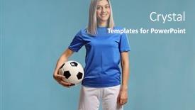  Presentation with female soccer - Audience pleasing presentation theme consisting of female-soccer-player backdrop and a teal colored foreground