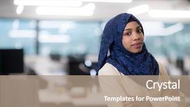  Presentation with african american startup - Colorful PPT theme enhanced with female software developer with blue backdrop and a coral colored foreground