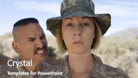  Presentation with military - Theme enhanced with female soldier during training background and a violet colored foreground