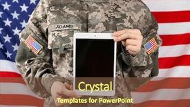  Presentation with fried egg close up view - Theme with female soldier holding tablet computer background and a tawny brown colored foreground