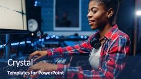  Presentation with tape recording studio - Presentation theme featuring female sound engineer background and a ocean colored foreground