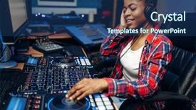  Presentation with professional audio sound - Slide deck featuring female sound operator in audio background and a ocean colored foreground