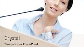  Presentation with business training - Presentation with female speaker at the podium business training background and a lemonade colored foreground