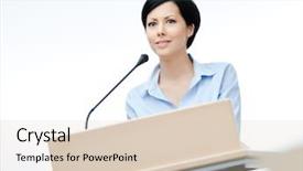  Presentation with speaker - Amazing slides having female speaker at the podium backdrop and a lemonade colored foreground
