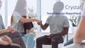  Presentation with participant - Slide deck having female-speaker-shaking-hands background and a sky blue colored foreground