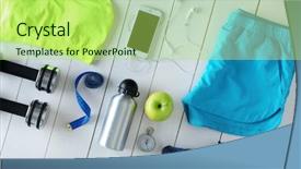  Presentation with female sport - Cool new slide set with female sport equipment backdrop and a yellow colored foreground