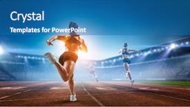  Presentation with running race - Slides featuring female sports - athlete running race mixed media background and a teal colored foreground