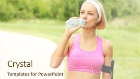 Presentation with water sports - Colorful presentation theme enhanced with female sports - picture of a jogger drinking backdrop and a  colored foreground