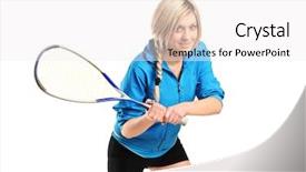  Presentation with female - Colorful theme enhanced with female squash player posing isolated backdrop and a white colored foreground