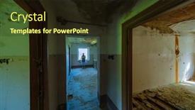  Presentation with floor - Slide set having female-standing-near-window background and a wine colored foreground