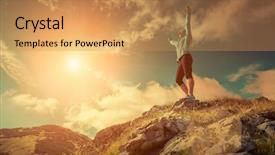  Presentation with mountain top - Audience pleasing presentation design consisting of female stay on the top backdrop and a gold colored foreground