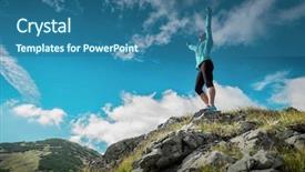  Presentation with mountain top - Presentation design with female stay on the top background and a ocean colored foreground