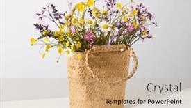  Presentation with straw - PPT theme enhanced with female-straw-bag-with-wildflowers background and a coral colored foreground