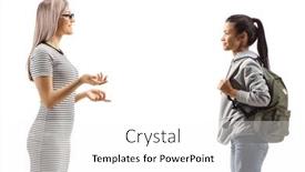  Presentation with student - PPT theme enhanced with female-student-and-a-blond background and a white colored foreground