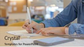  Presentation with sardines school in blue sea - Slide set having search on cellphone at school background and a coral colored foreground