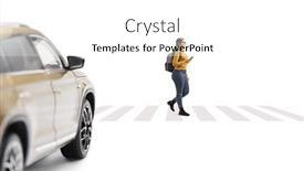  Presentation with street - Presentation theme enhanced with female-student-crossing-street background and a white colored foreground
