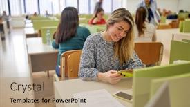  Presentation with people enjoying - Slide set featuring female-student-enjoying-working-atmosphere background and a coral colored foreground