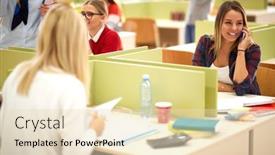  Presentation with smartphone - Presentation design having female-student-having-smartphone-call background and a lemonade colored foreground