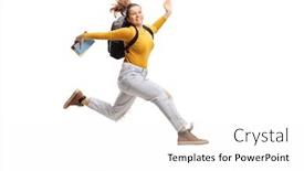  Presentation with book - Cool new slide set with female-student-holding-a-book backdrop and a white colored foreground