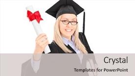  Presentation with graduation - Audience pleasing slide set consisting of female student in graduation gown backdrop and a  colored foreground