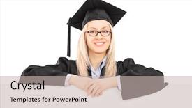  Presentation with graduation - Colorful PPT layouts enhanced with female student in graduation gown backdrop and a  colored foreground