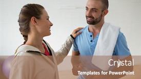  Presentation with student health - Presentation theme featuring female-student-interacting-with-instructor background and a coral colored foreground