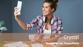  Presentation with learning - Colorful presentation theme enhanced with female-student-learning-at-home backdrop and a coral colored foreground