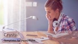  Presentation with learning - Presentation theme featuring female-student-learning-at-home background and a coral colored foreground