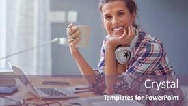  Presentation with learning - Cool new presentation theme with female-student-learning-at-home backdrop and a gray colored foreground